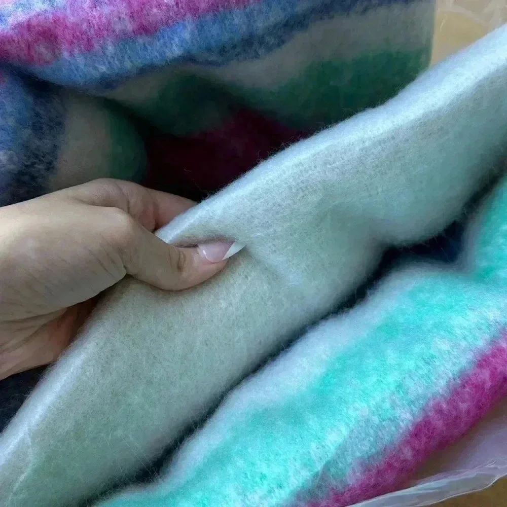 Free People Skye Stripe Fringe Throw Blanket, Cozy Rainbow Accent Blanket, OS